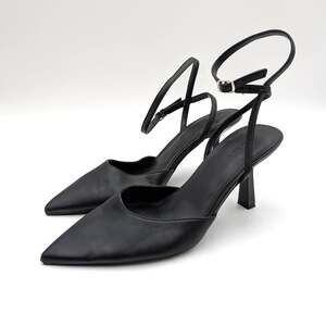 Open Edit Neesha Ankle Strap Heel Pump Pointed Toe Women's Black Size US7M EU37